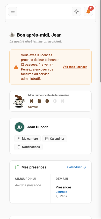 Tableau de bord (mobile)
