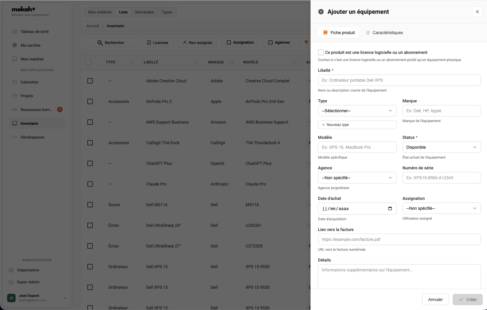 Création inventaire