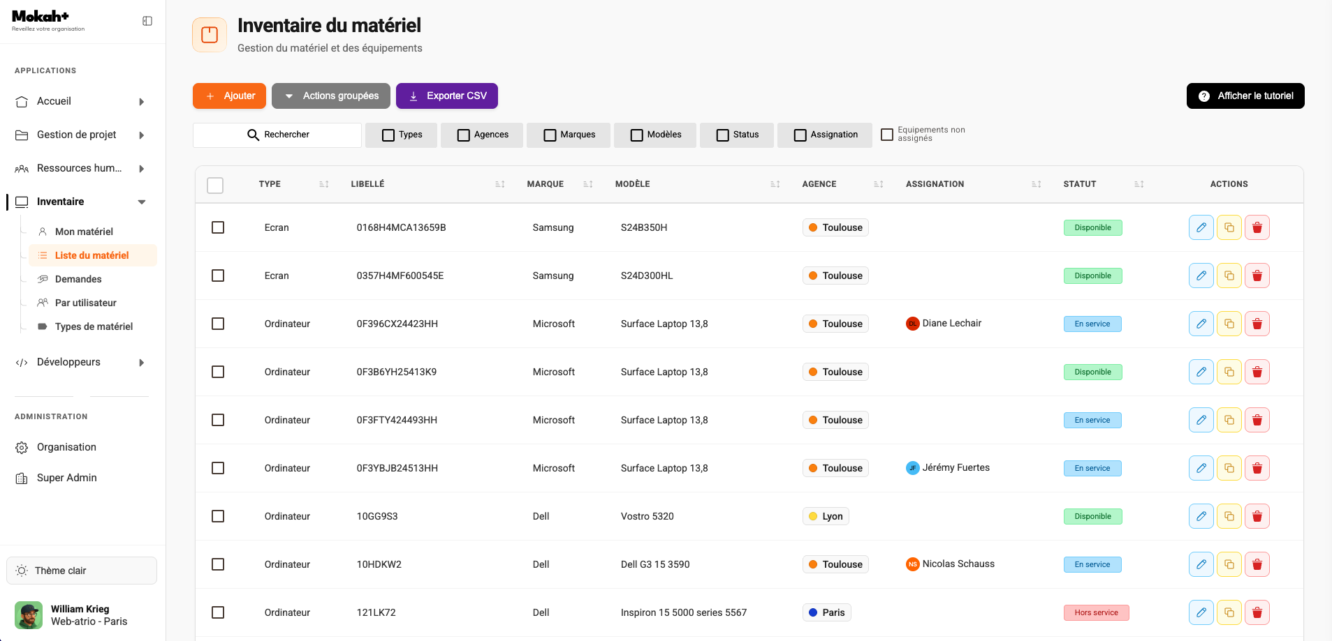 Inventaire - Aperçu réel